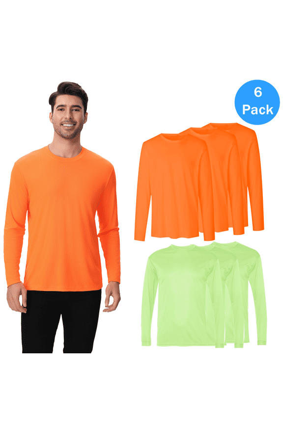 Zfeel High Performance Hi-Vis Shirt, Men’s Safety Long Sleeve Construction Workwear Tee, 6 Pack, XL