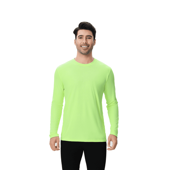 Zfeel High Performance Men's Hi-Vis Long Sleeve Shirt, Pure Dry Fit Poly Tee, Safety Neon Green, 2XL