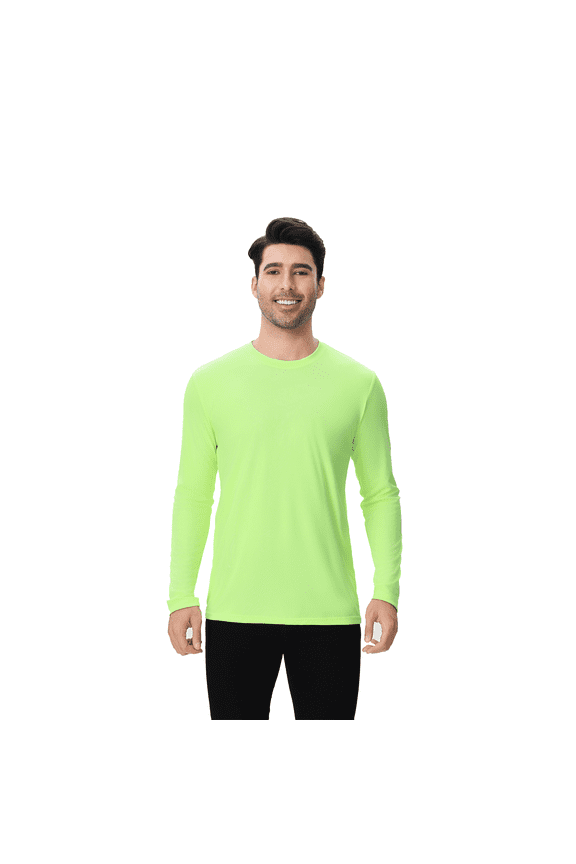 High Performance Men's Hi-Vis Long Sleeve Shirt, Pure Dry Fit Poly Tee, Safety Neon Green, M