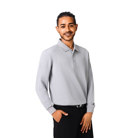 Zfeel High Performance Men's Long Sleeve Polo, Comfortable Poly Cotton Blend, Granite, M