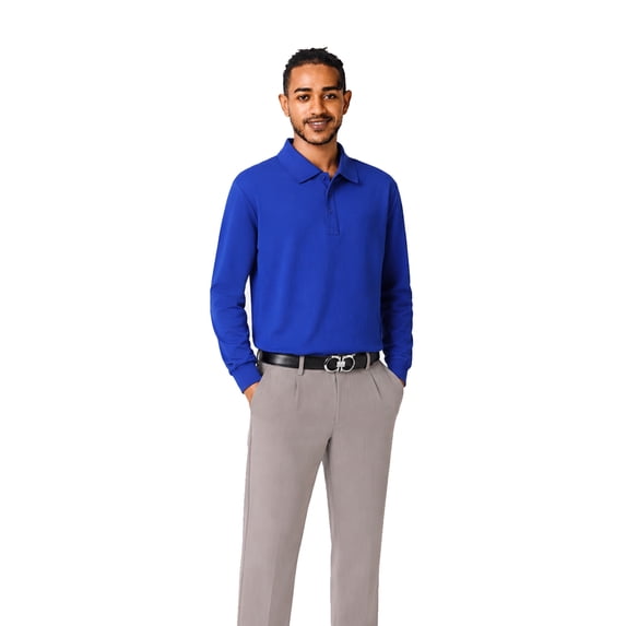 Zfeel High Performance Men's Long Sleeve Polo, Comfortable Poly Cotton Blend, Sport Royal, M