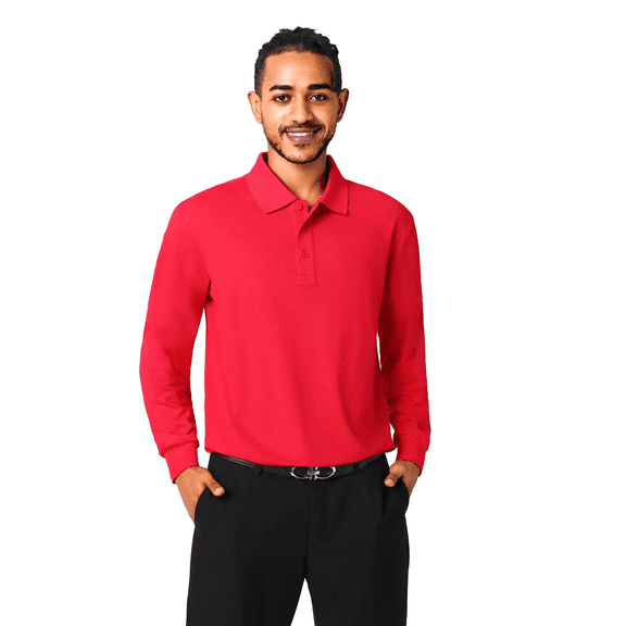 Zfeel High Performance Men's Long Sleeve Polo, Poly-Cotton Blend Shirt, Red, 5XL