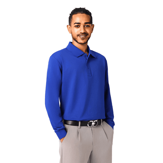 Zfeel High Performance Men's Long Sleeve Polo, Poly-Cotton Blend Shirt, Sport Royal, 4XL