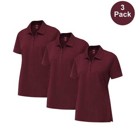 Zfeel High Performance Poly Golf Polo Shirt, Women Pure Dry Fit UV Protection, Maroon, M, 3 Pack
