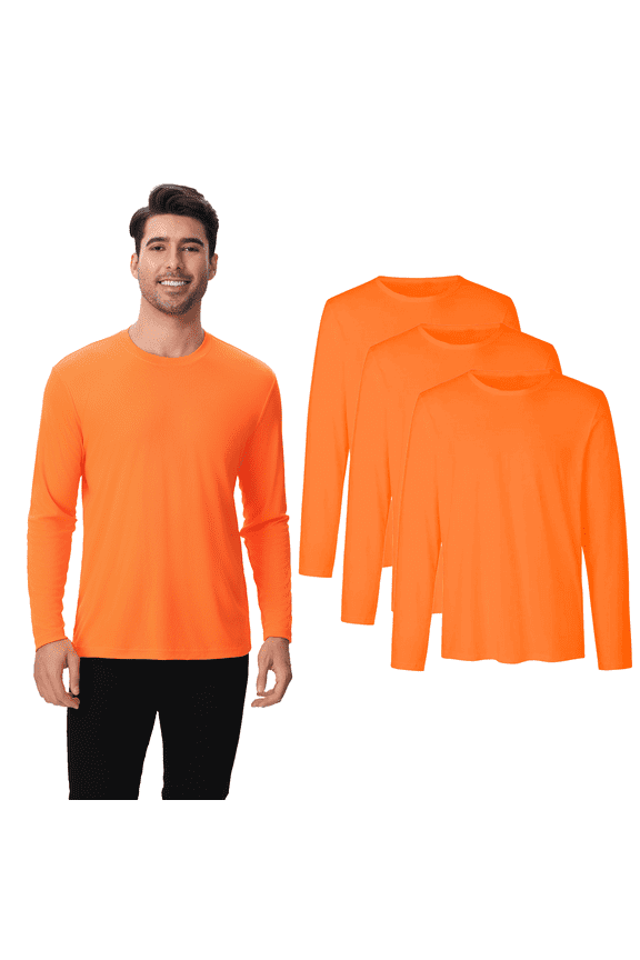 High Performance Pure Dry Fit Long Sleeve 3 Pack T-Shirt, Hi Vis Safety Neon Orange Tee, L