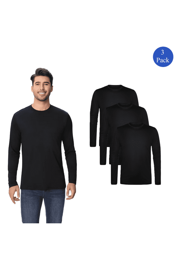High Performance Pure Dry Fit Poly Long Sleeves Black T-Shirt, Pack of 3, S