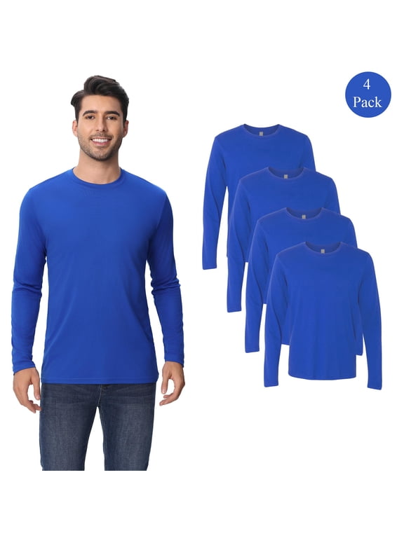 High Performance Pure Dry Fit Poly Long Sleeves T-Shirt, Men's Royal 100 Polyester Tee, 3XL, 4 Pack
