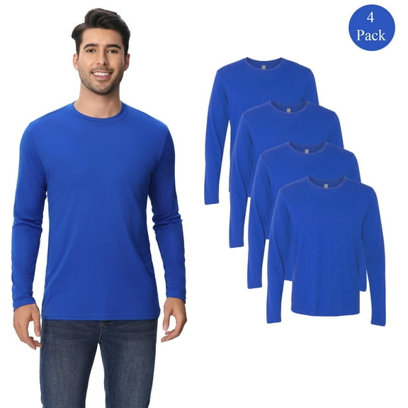 Zfeel High Performance Pure Dry Fit Poly Long Sleeves T-Shirt, Men's Royal 100 Polyester Tee, S, 4 Pack