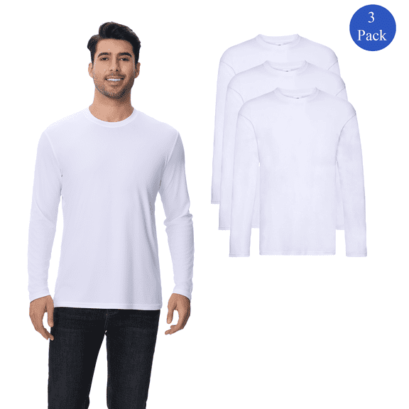 Zfeel High Performance Pure Dry Fit Poly Long Sleeves White Moisture-Wicking T-Shirt, Pack of 3, L