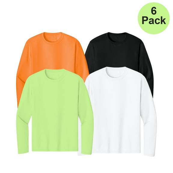 Zfeel High Performance Pure Dry Fit Poly Shirt, Men's 4 Pack Crewneck Long Sleeves Mix T-Shirt, S
