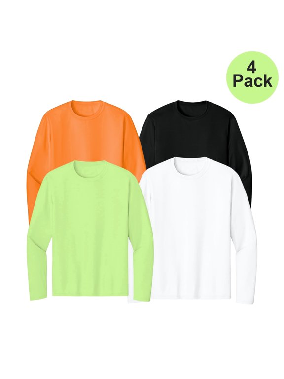 High Performance Pure Dry Fit Poly Shirt, Men's Crewneck Long Sleeves Mix T-Shirt, 4 Pack, XL