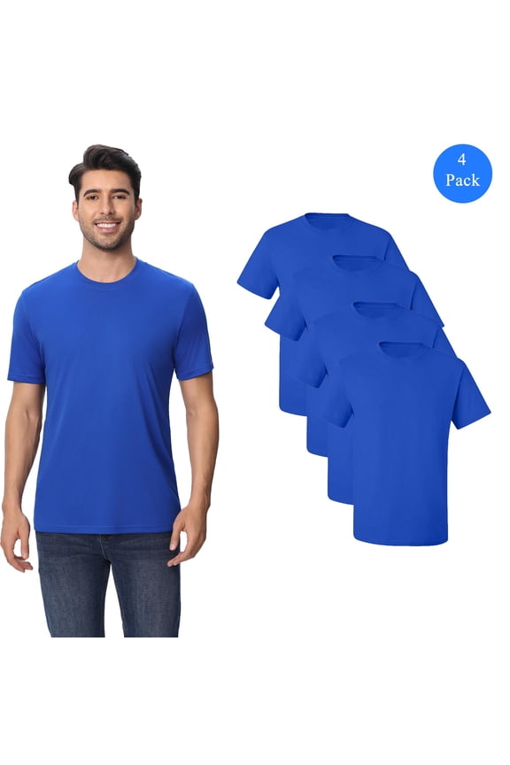 High Performance Pure Dry Fit Poly Shirt for Men, Short Sleeve Crew Neck Royal T-Shirt, L, 4 Pack
