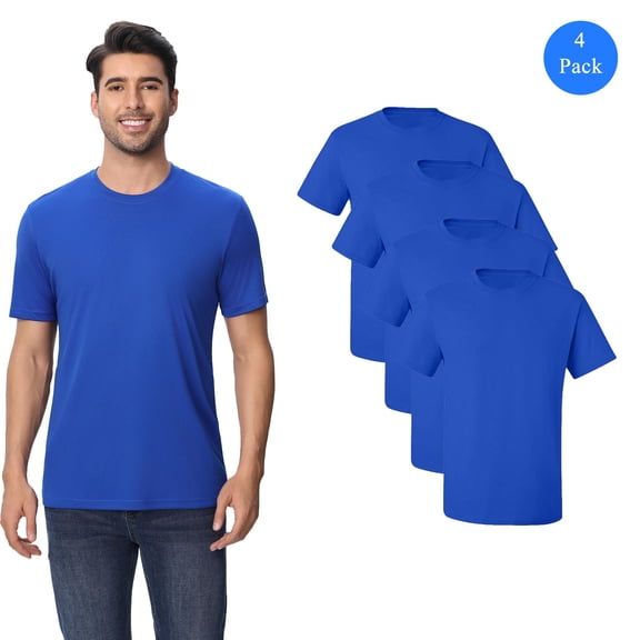 Zfeel High Performance Pure Dry Fit Poly Shirt for Men, Short Sleeve Crew Neck Royal T-Shirt, M, 4 Pack
