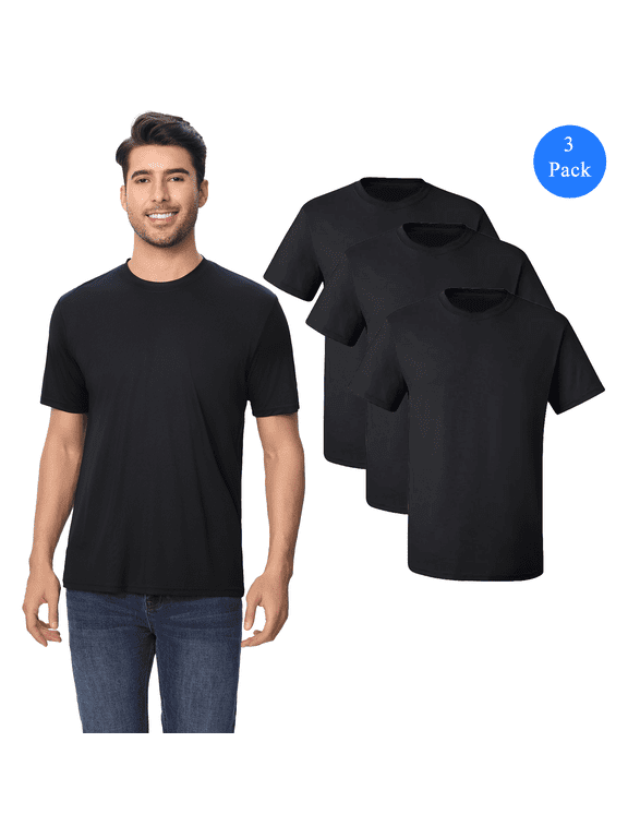 High Performance Pure Dry Fit Poly Short Sleeves Black T-Shirt, Pack of 3, M
