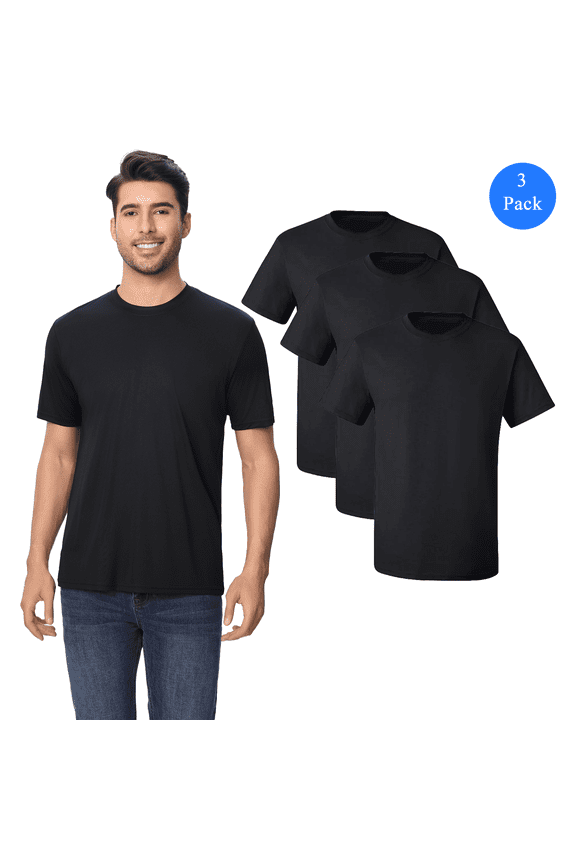 High Performance Pure Dry Fit Poly Short Sleeves Black T-Shirt, Pack of 3, S