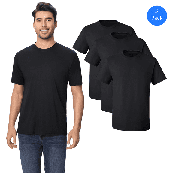 Zfeel High Performance Pure Dry Fit Poly Short Sleeves Black T-Shirt, Pack of 3, XL