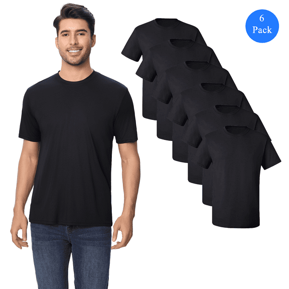 Zfeel High Performance Pure Dry Fit Poly Short Sleeves Black T-Shirt, Pack of 6, M
