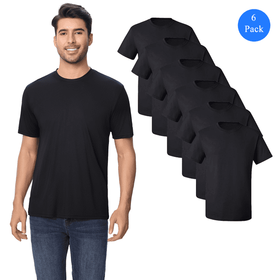 Zfeel High Performance Pure Dry Fit Poly Short Sleeves Black T-Shirt, Pack of 6, S