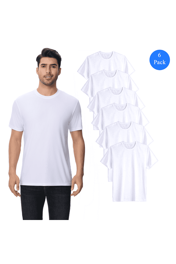 High Performance Pure Dry Fit Poly Short Sleeves White T-Shirt, Pack of 6, L