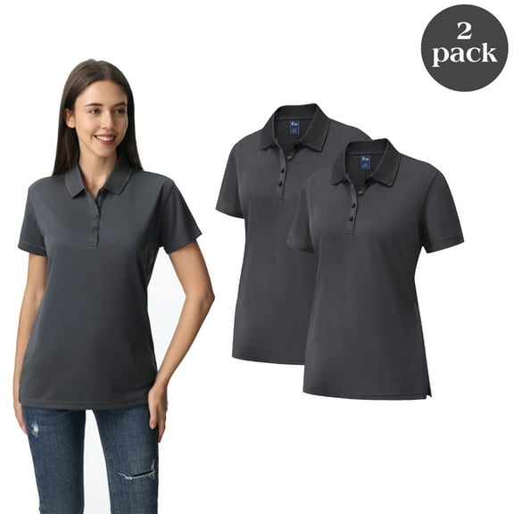 Zfeel High Performance Pure Dry Poly Polo Shirts, 2-Pack Casual Tee Women's Iron Grey Polo T-Shirt, XL