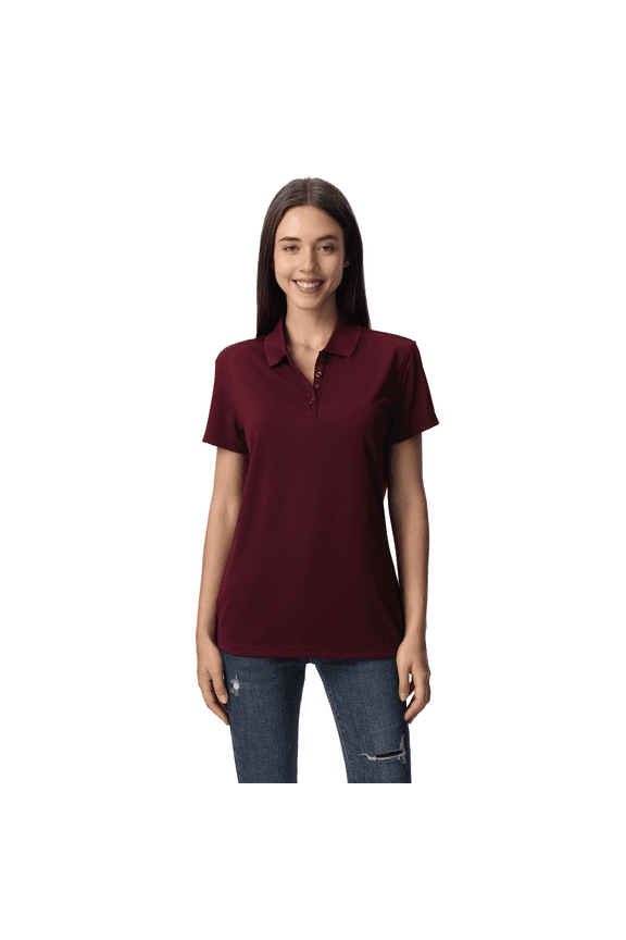 Women High Performance Pure Dry Fit Poly Polo, Comfortable Short Sleeve Shirt, Maroon, M