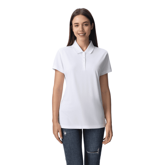 Zfeel Women High Performance Pure Dry Fit Poly Polo, Comfortable Short Sleeve Shirt, White, 3XL