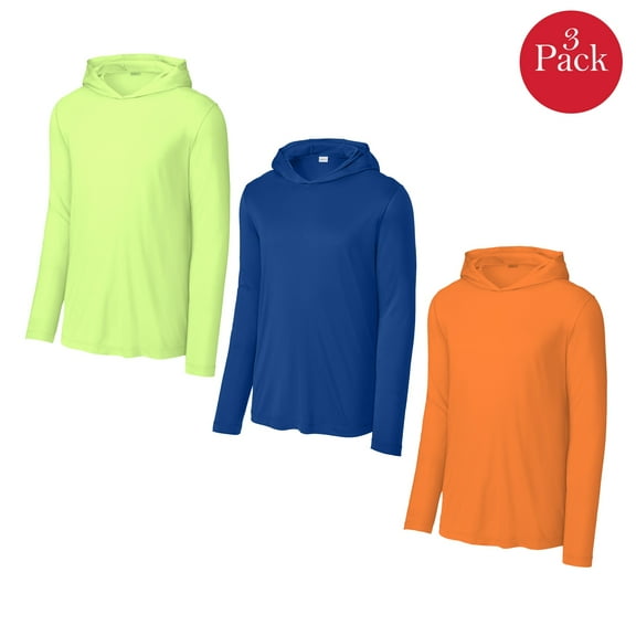 Zfeel High Visibility Lightweight Hooded Shirt, Men's 3 Pack Long Sleeve Safety Mix Workwear, S