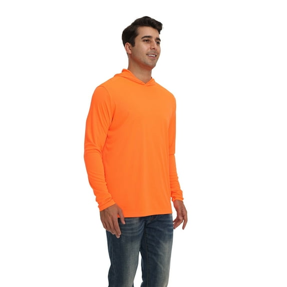 Zfeel High Visibility Pullover Work Hoodie for Men, Long Sleeve Neon Orange Dry Fit Workwear, L