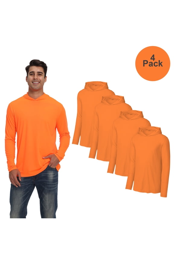 High Visibility Safety Hoodie for Men, Pullover Long Sleeve Neon Orange Workwear, 4 Pack, L