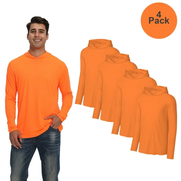 Zfeel High Visibility Safety Hoodie for Men, Pullover Long Sleeve Neon Orange Workwear, 4 Pack, S