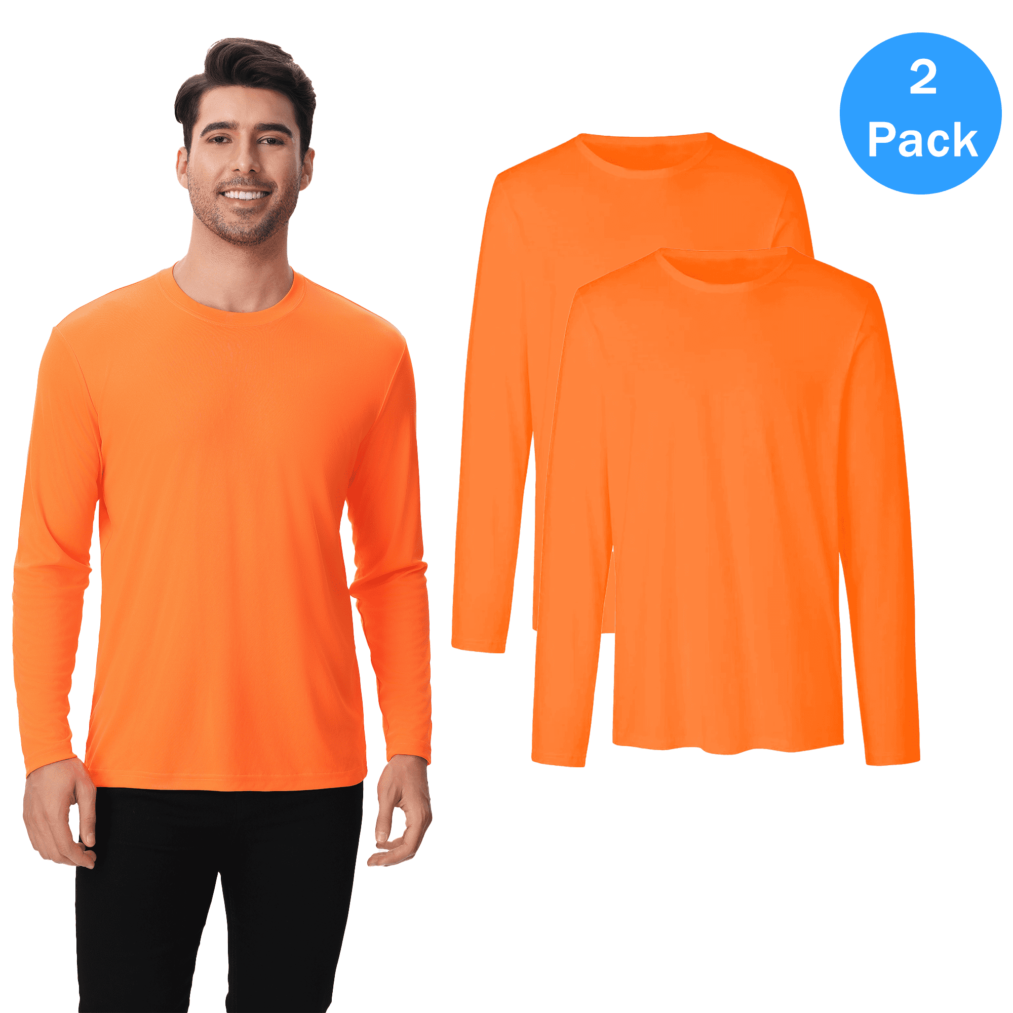 DRI-Equip Long Sleeve Moisture Wicking Shirt - Neon Orange, 4XL, Athletic Performance Top