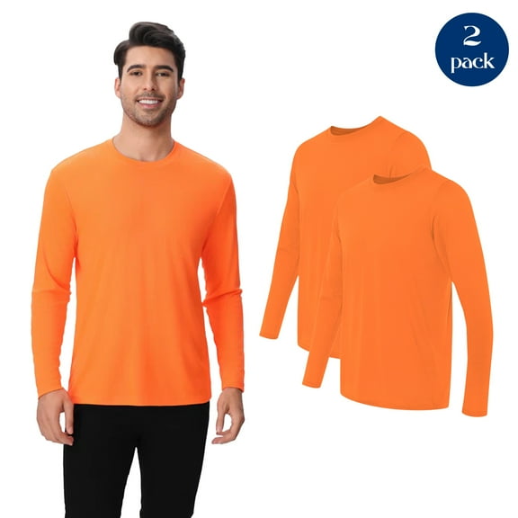 Zfeel High Visibility Safety Long Sleeve T-Shirt for Men, Moisture-Wicking Work Shirt, Neon Orange, Pack of 2, M
