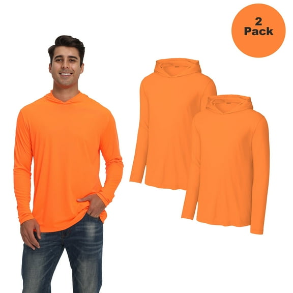 Zfeel High Visibility Safety Men's Hoodie, Hi Vis Lightweight Pullover Hoodie, 2 Pack, Neon Orange, S