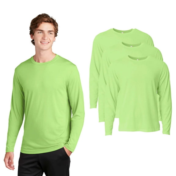 Zfeel High Visibility Safety Shirts | High Performance Pure Dry Fit Poly Long Sleeves 100% Polyester Breathable Hi Vis Work Safety Neon Green Tee Size XL, Pack of 3