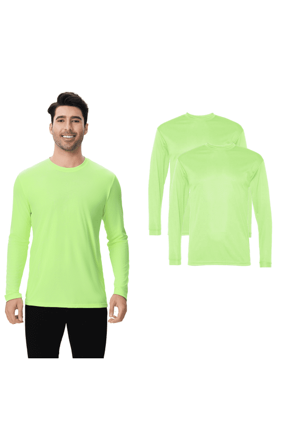 High Visibility Safety T-Shirt, Hi Viz Shirt, Long Sleeve Safety Tee, Pack of 2, Neon Green, L