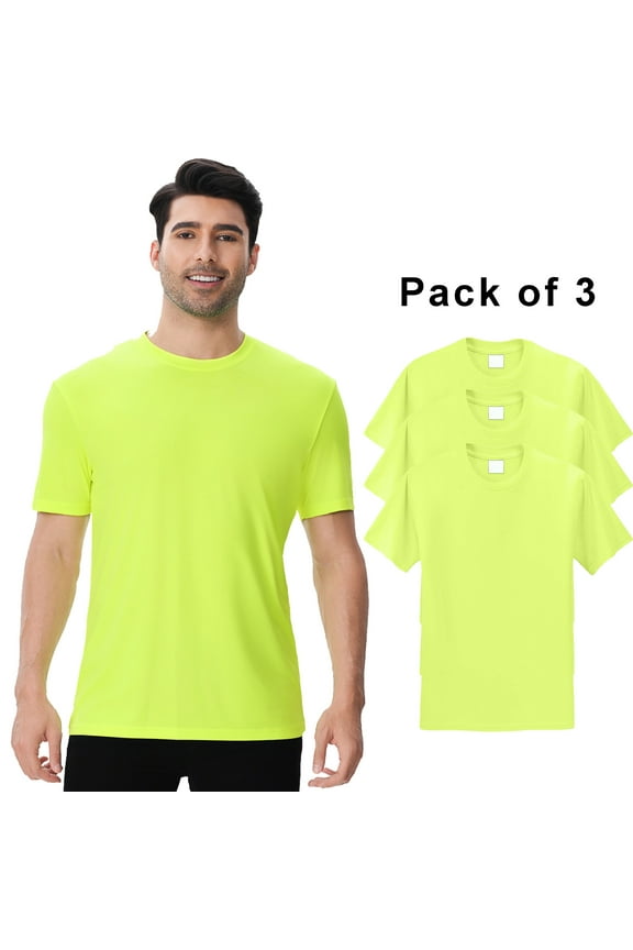High Visibility Safety T-Shirt, Pure Dry Fit Hi Vis Safety Neon Green Poly Shirts | Crafted from 5.1 oz 100% Polyester Crew Neck Tee, Size 2XL, Pack of 3