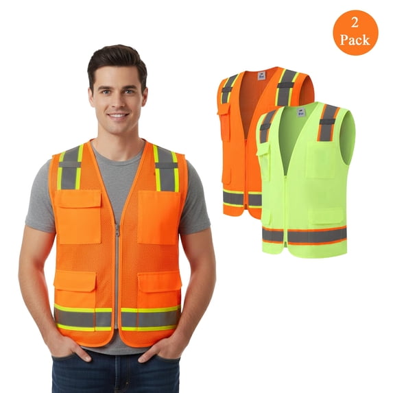 Zfeel High Visibility Safety Vest for Men, 2 Pack Mix Color Polyester Made Vest, 4XL