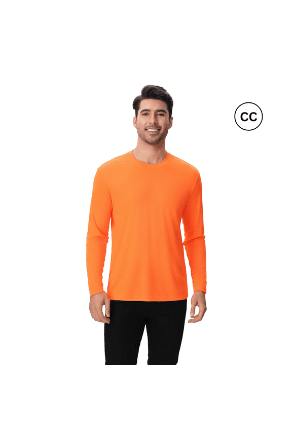 High Visibility Safety Work T-Shirt, Men Pure Dry Fit Hi Vis Long Sleeve Safety Tee Shirt Neon Orange M