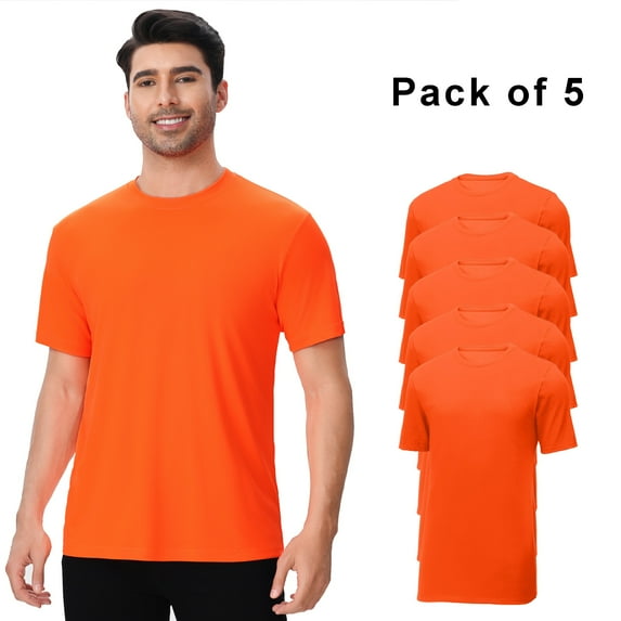 Zfeel High Visibility Safety Work T-Shirt for Men | Pure Dry Fit Poly Tee Lightweight Short Sleeve T-Shirt for Workout, Safety Neon Orange, 5.1oz, 100% Polyester, Size XL, 5 Pack