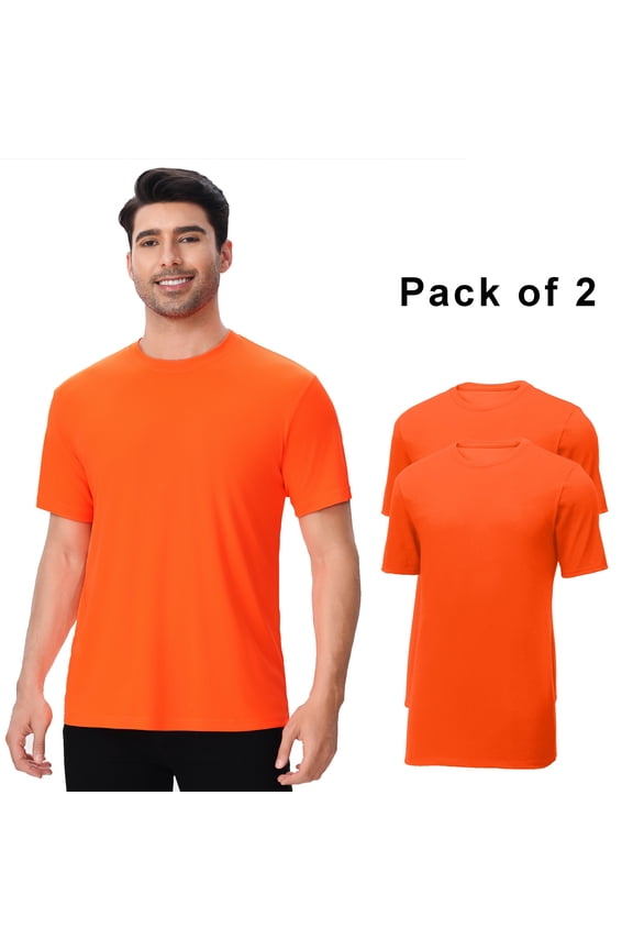 High Visibility Short Sleeve Safety T-Shirt, Best Performance Pure Dry Fit 100% Polyester Neon Orange, 2 Pack Size-L | Men Hi Vis Safety Work Crew Tee