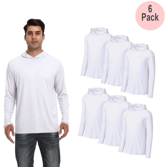 Zfeel Hooded Pullover Shirt for Men, Classic Dry Fit Daily Wear Long Sleeve Hoodie, White, 6 Pack, S