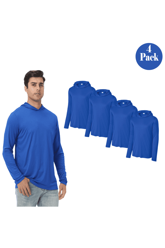 Hooded Pullover Shirt for Men, Modern Fit 100% Polyester Long Sleeve Hoodie, 4 Pack, Royal, 3XL