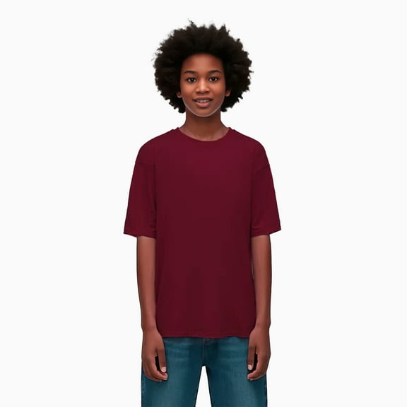 Zfeel Kids Breathable Moisture-Wicking T-Shirt, Comfortable Short Sleeve Casual Tee, Maroon, M