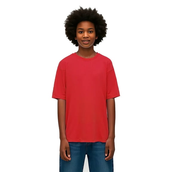 Zfeel Kids Breathable Moisture-Wicking T-Shirt, Comfortable Short Sleeve Casual Tee, Red, M