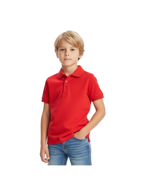 Kids Polo, Soft Cotton-Poly Pique, Uniform Top for Boys & Girls, Cherry Red, XS