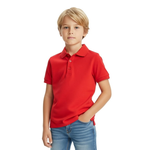 Zfeel Kids Short Sleeve Polo Shirt, Button Closure Comfort Fabric Dailywear Tee, Cherry Red, XS
