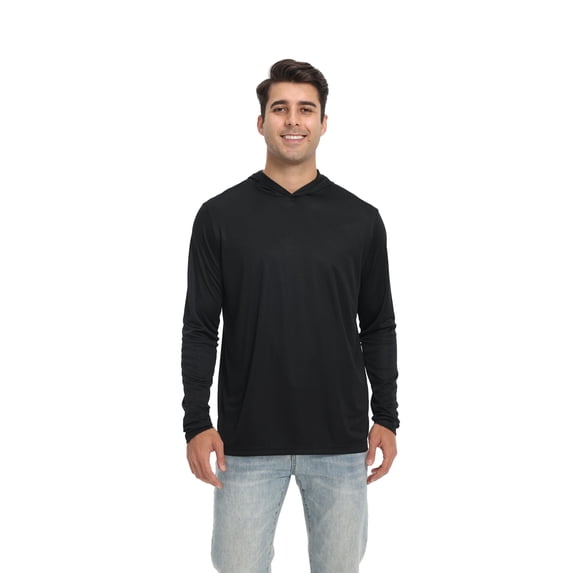 Zfeel Lightweight Dry Fit Pullover Hoodie, Men's 100% Polyester Long Sleeve Hoodie, Black, S