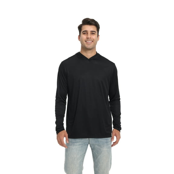 Zfeel Lightweight Dry Fit Pullover Hoodie, Men's 100% Polyester Long Sleeve Hoodie, Black, XL