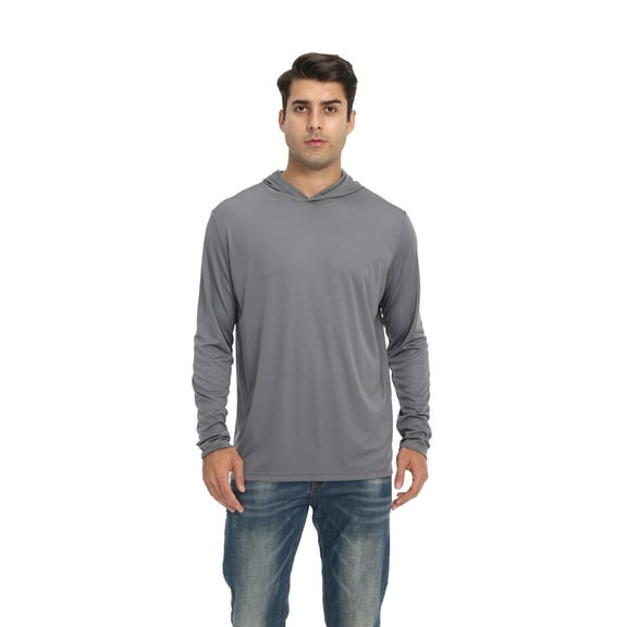 Zfeel Lightweight Dry Fit Pullover Hoodie, Men's 100% Polyester Long Sleeve Hoodie, Charcoal, L