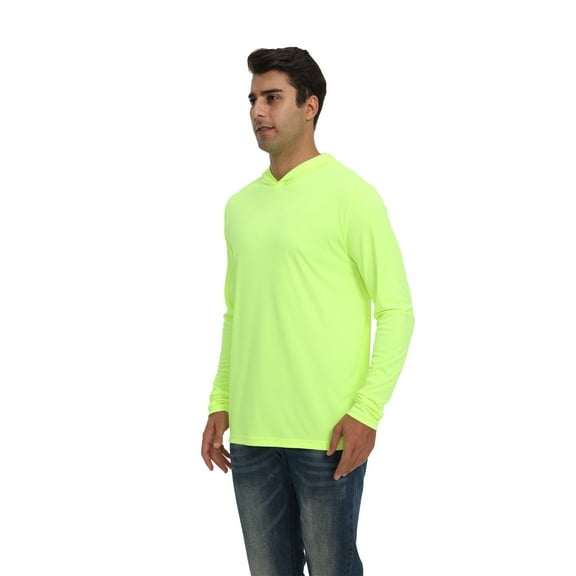 Zfeel Lightweight Dry Fit Pullover Hoodie, Men's 100% Polyester Long Sleeve Hoodie, Neon Yellow, XL
